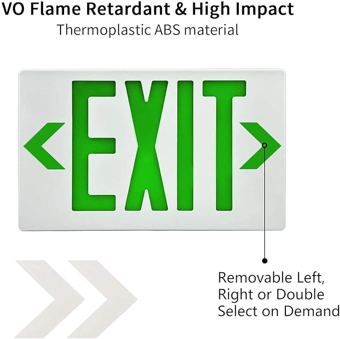AKT LIGHTING Green LED Exit Sign Emergency Light with Battery Backup, Double Face Hardwired Green Letter Emergency Exit Lighting For, Restaurant, Commercial, Supermarket, UL-Listed, 120-277V, Pack of 6