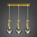 Raindrop Pendant Lights Kitchen Island Teardrop Gold Hanging Light Fixtures Clear Solid Glass Pendant Light Modern Chandeliers for Dining Room Porch Corridor Living Room(Long Plate-3 Lights)