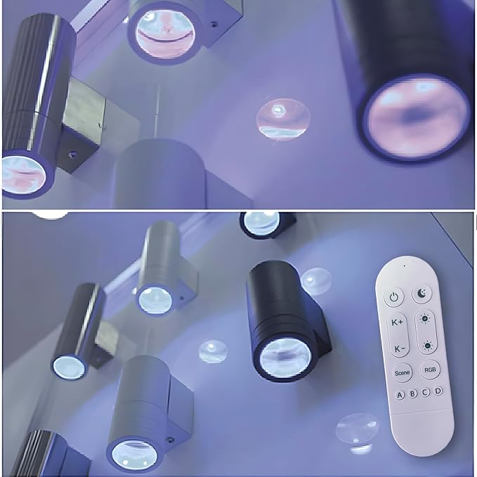 Exterior Double Up Down Outdoor Wall Lights,Mi.Light Remote Control RGB Color Changing 1000lm Warm White 3000k RGBW Cylinder Outdoor Wall Light,Smart LED Exterior Lighting (4 Pack)