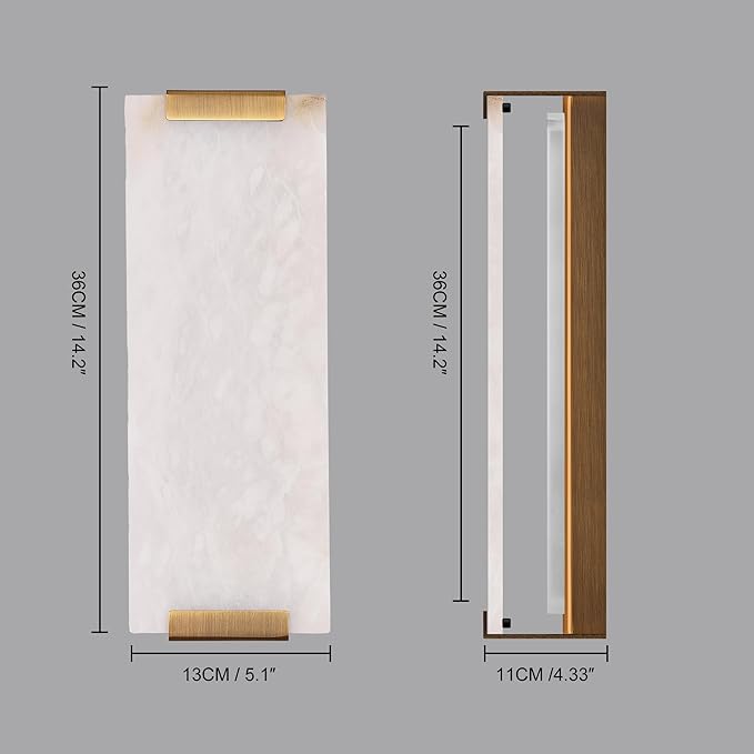 14.2 in Brass Alabaster Wall Sconces, Natural Marble Wall Sconces Indoor Alabaster Sconces for Living Room, LED Modern Alabaster Sconces Wall Lighting for Dining Room,Bedroom,Stairs