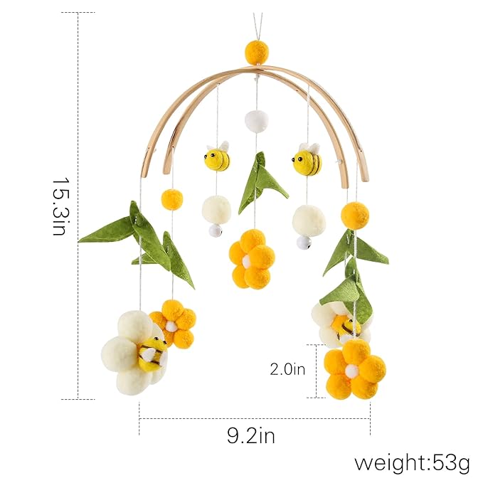 OESSUF Baby Mobile for Crib Crib Nursery Mobile for Boys Girls Boho Bee Flower Nursery Decor Soothe Toy Baby Shower Set for Infant Bedroom Hanging Decoration Toy(Bee)