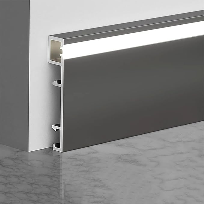 18 Pack LED Aluminum Metal Baseboard Trim 50 x 2500mm 1.97” x 8.2’ Total 147.6 ft 45 Meters, Starry Sky Grey LED Light Wall Base Board Cover Molding Skirting Trim, Surface Base Mounted Side Light