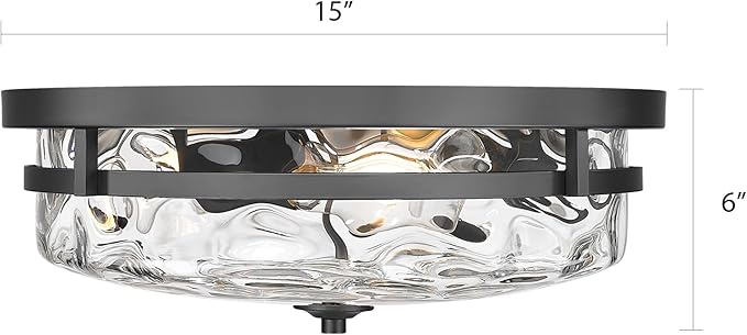 Flush Mount Ceiling Lights, Farmhouse Close to Ceiling Light, Entrance Ceiling Light Industrial Ceiling Lighting Fixture for Kitchen Hallway Living Room Stairwell (Black, 15" W)