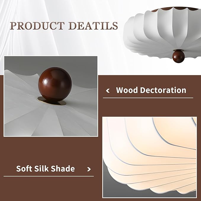 KCO Lighting Silk Semi Flush Mount Ceiling Light Fabric Flush Mount Light Fixture White Large Chandeliers Boho Bedroom Chandelier Ceiling Light Japanese Style Ceiling Lamp