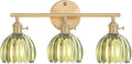 Bathroom Light Fixtures, 3-Light Brass Vanity Wall Light Over Mirror with Green Tulip Glass Shade for Bedroom Living Room (Bulb Not Included)