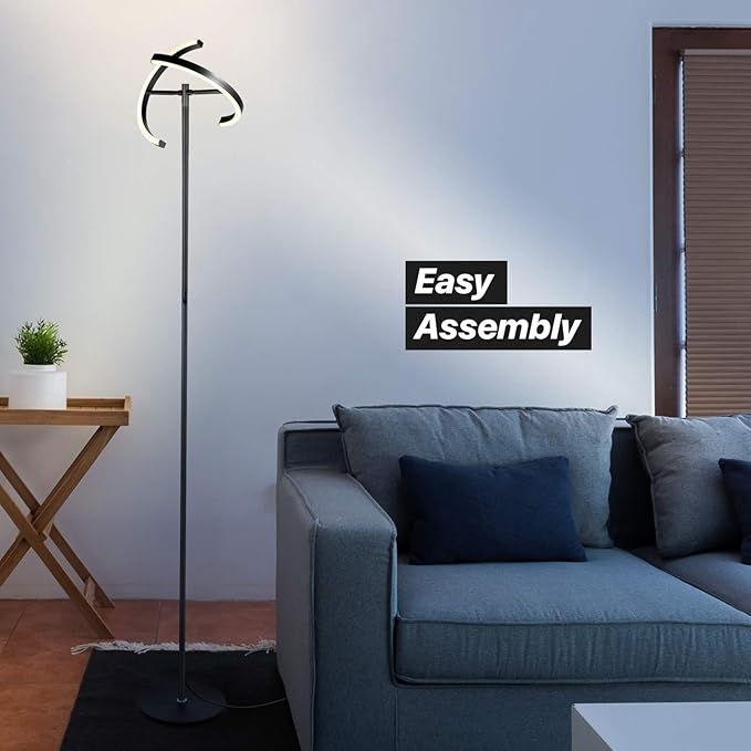 Brightech Halo Split Modern Bright LED Torchiere Floor Lamp for Offices - Dimmable, Tall Standing Lamp for Living Room or Bedroom - Adjustable Light w/Rotating Angles - Jet Black