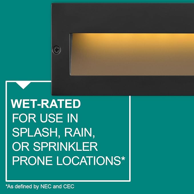 Hinkley Taper 12V Wide Horizontal Step Light - Wet Rated, Stainless Steel Construction, Recessed Mount, Etched Lens, ADA - Matte Black Stainless Finish