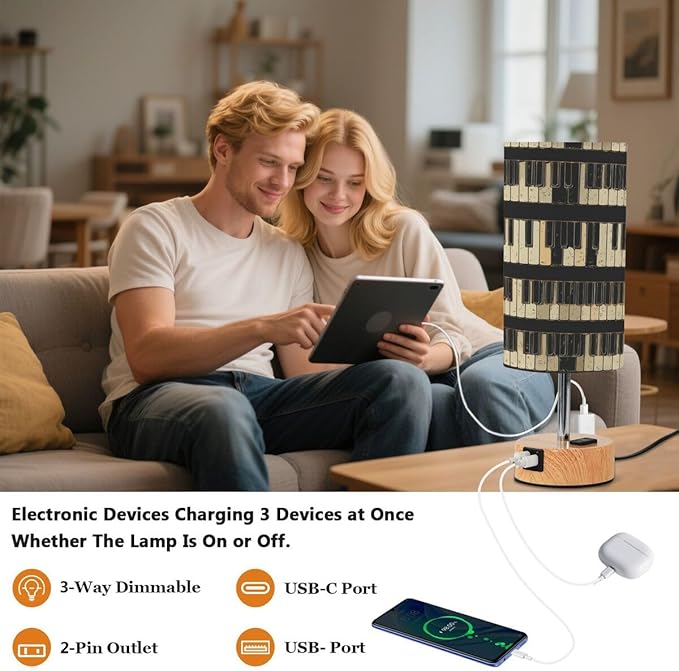 Table Lamp Piano Key Music Funny Bedroom Living Room Bedside Night Light Dimmable Home Decor 4.8x13.98in