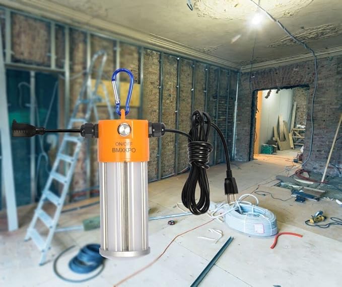 LED Suspended Jobsite Light（ 300 watt Equivalent） Linkable Temporary Work Construction String Light,with 3 Prong Plug 10FT 18AWG Heavy Duty Power Cord