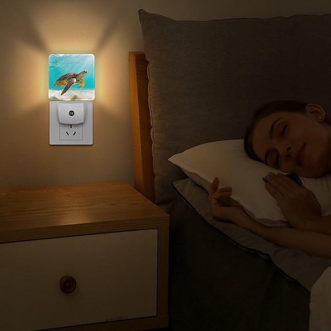 Plug-in LED Night Light, Dusk to Dawn Sensor Smart Nightlight for Bedroom Bathroom Kitchen Hallway Stairs – Soft White Glow, Energy Efficient, Compact & Safe Design -Sea Turtle