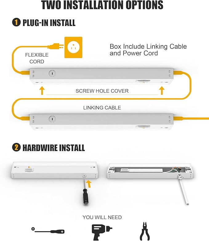 Hardwired Under Cabinet Lighting, 12 inch LED Under Counter Lights for Kitchen, CRI 97, 3CCT Dimmable Linkable Under Cabinet Lights with Power Cord and Linked Cord, 120V,8W,700Lm Black