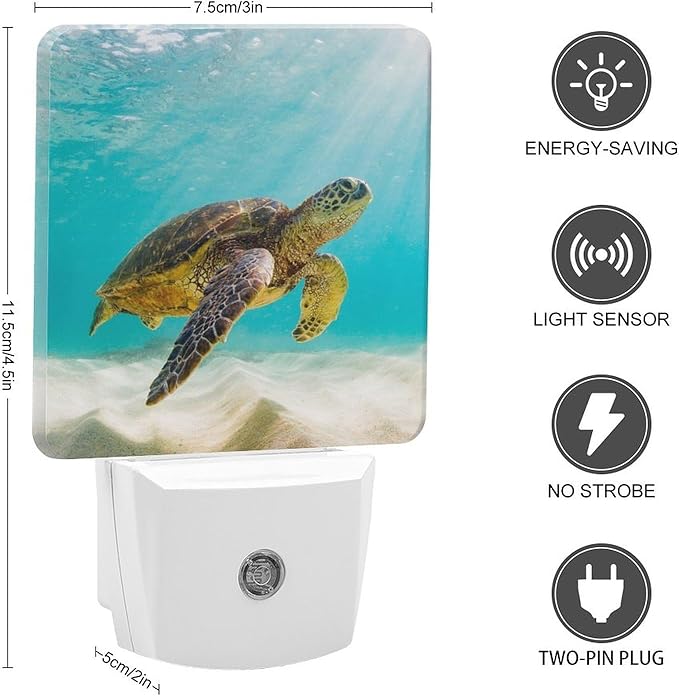Plug-in LED Night Light, Dusk to Dawn Sensor Smart Nightlight for Bedroom Bathroom Kitchen Hallway Stairs – Soft White Glow, Energy Efficient, Compact & Safe Design -Sea Turtle