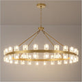 48 Inch Gold Wagon Wheel Chandelier with Crystal Shade, 48 Lights, Modern Farmhouse Style, Ideal for Dining Room, Kitchen, Entryways