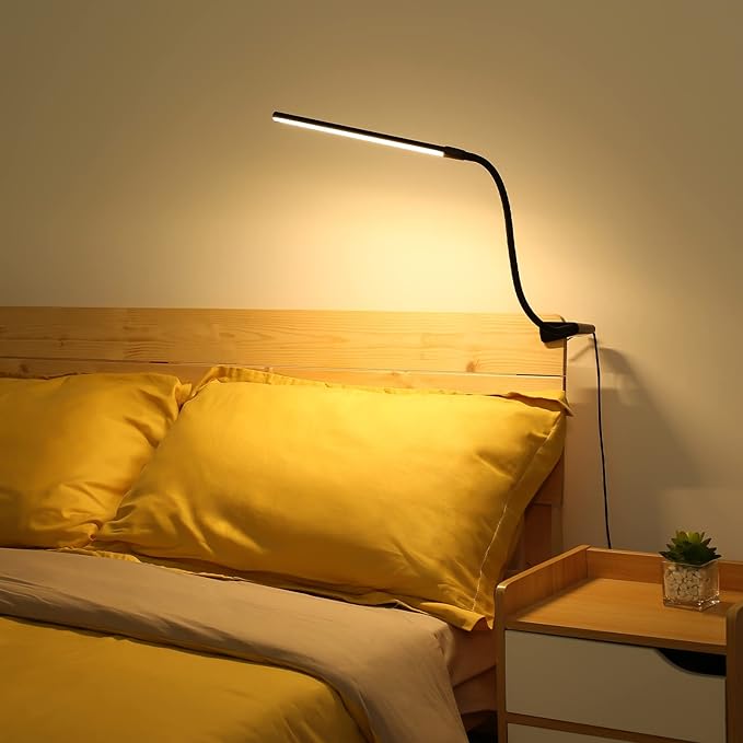 Lepro Clip on Desk Lamp LED Reading light Dimmable USB Small Clamp Lamp with 3 Color Modes 10 Brightness, Adjustable Flexible Gooseneck Table Light for Bed Headboard, Nail, Home Office,Computer(Black)
