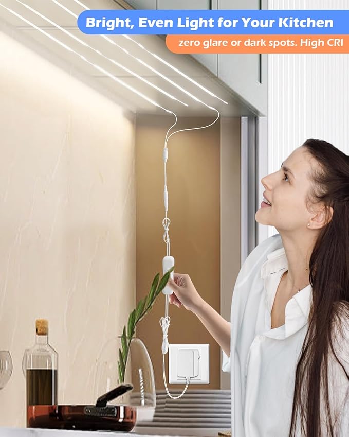 Under Cabinet Lighting, (8) Linkable 12-Inch Flexible LED Light Strips Kit, 20W 2000lm Daylight White, Durable LED Lights for Bookcases, Cabinets, Pantries, Showcase, Closet (Warm White)