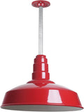 Steel Lighting Co. Carson Barn Light | Ceiling Mounted Pendant | 16 inch Dome | 12 inch Stem | Industrial Style Steel Light Made in America | Red Exterior/White Interior