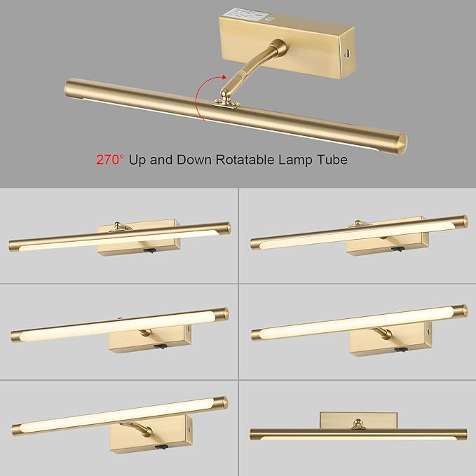 Picture Light for Wall Battery Operated, 16" Rechargeable Art Light with Remote and Timer for Painting, 3 Color Temps, Wireless Wall Light for Display, Artwork, Portrait, Gallery, Gold