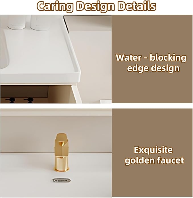60IN Creamy White Floating Bathroom Vanities - Bathroom Vanity with Open Style Storage Shelf | Intelligent Mirror with Time Display has Defogging & Lighting, Water Blocking Edge, 2 Drawers (Style B)