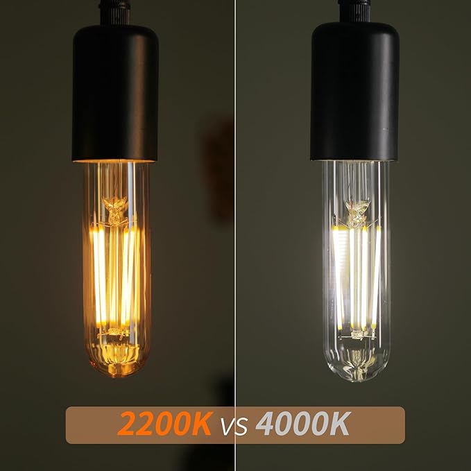 E26 T10 LED Light Bulbs, 5 Inch Vintage Tubular Thin Edison Bulbs, 2200K Candlelight, Amber Glass, 4W(40W Eqv.), Dimmable, Ideal for Bedroom, Dining Room, Accent/Ambient Warm Lighting, 3 Pack