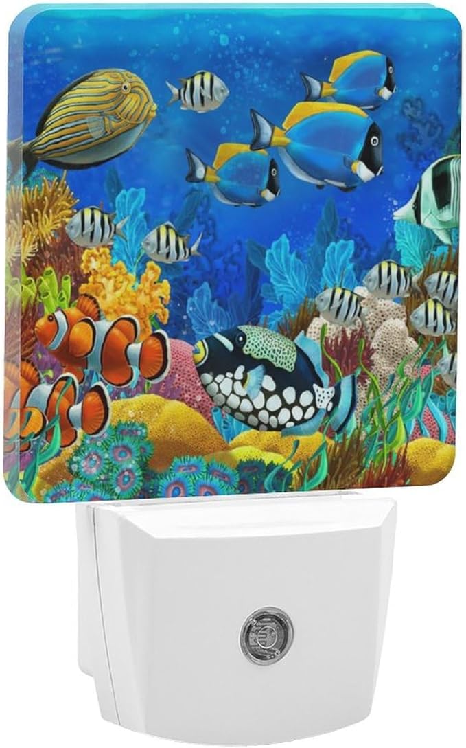 Plug-in LED Night Light, Dusk to Dawn Sensor Smart Nightlight for Bedroom Bathroom Kitchen Hallway Stairs – Soft White Glow, Energy Efficient, Compact & Safe Design -Fish in The Ocean
