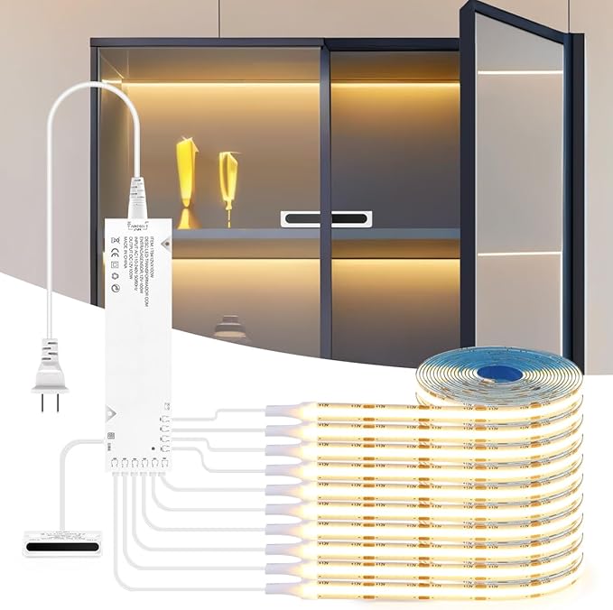 Cabinet Light 6-in-1 COB LED Strip, Dual Door Sensor, Adhesive & Cuttable for Wine, Shoe, Wardrobe, Display