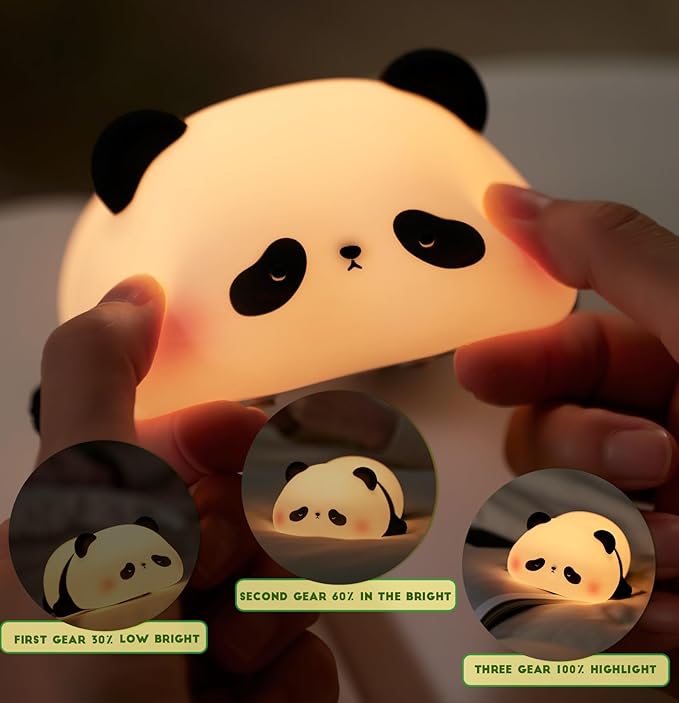 HAPPYBAG Panda Gifts, Cute Rechargeable Panda Lamp for Kids Room, Silicone Touch Night Light for Baby Nursery, Dimmable Lamp for Bedrooms