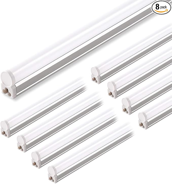 Barrina (Pack of 8 LED T5 Integrated Single Fixture, 4FT, 2200lm, 5000K, 20W, Utility Shop Light, Ceiling and Under Cabinet Light, ETL Listed, with Built-in ON/Off Switch