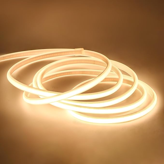 LED Strip Lights Waterproof IP67 32.8ft Cuttable COB LED Rope Lights 10m AC 110V Light Stip 320LEDs 3000K Super Bright Warm White Lighting for Bedroom Ceiling Kitchen Cabinet Closet Mirror