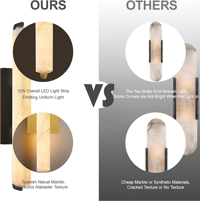 Alabaster Wall Sconce, 19" Natural Marble Wall Sconce, Black Alabaster Single Sconces, Bronze Modern Bathroom Sconces, Indoor Wall Lighting for Living Room, Bedroom, Hallway, Staircase