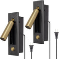 Set of 2 Led Headboard Wall Light, 350°Rotation Portable Plug in Wall Sconce Hardwired, Bedside Reading Light Recessed Push Switch, Hotel Bed Side Decor Wall Sconces Spotlight (Brushed Brass)