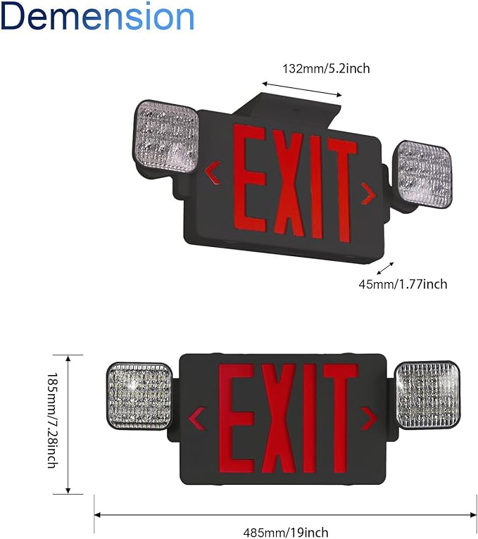 CM MZY Black Housing Exit Sign with Emergency Light, Red Exit Signs with Battery Backup,Combo for Business,Two Adjustable Square Head,US Standards,UL Certified,120V/277V AC,2 Pack