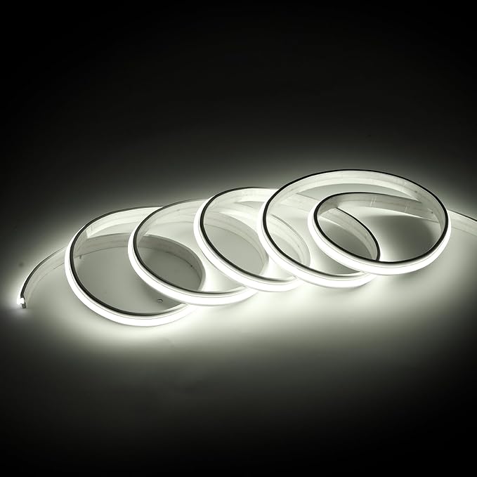 Outdoor LED Strip Lights 16.4 Foot Adhesive Tape Lights IP67 Waterproof Rope Light AC 110V 120V 5 Meters Hardwired Lighting Cold White 6000K 240LEDs/m for Under Kitchen Bedroom Decor
