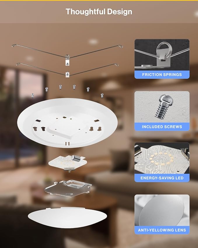 Sunco 90 Pack LED Disc Lights Ceiling 6 Inch, Flush Mount Disk Light, Recessed Can Lighting, 1050 LM, 15W (75W Equivalent), Selectable CCT 3000K/4000K/5000K/6000K/6500K, Dimmable, Damp Rated ETL