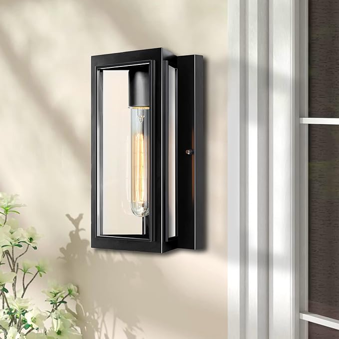 Outdoor Wall Lights, Modern Black Exterior Light Fixture Wall Mount for House Front Porch Light,Anti-Rust Outside Wall Sconces for Patio Garage Entryway Door,Bulb Included