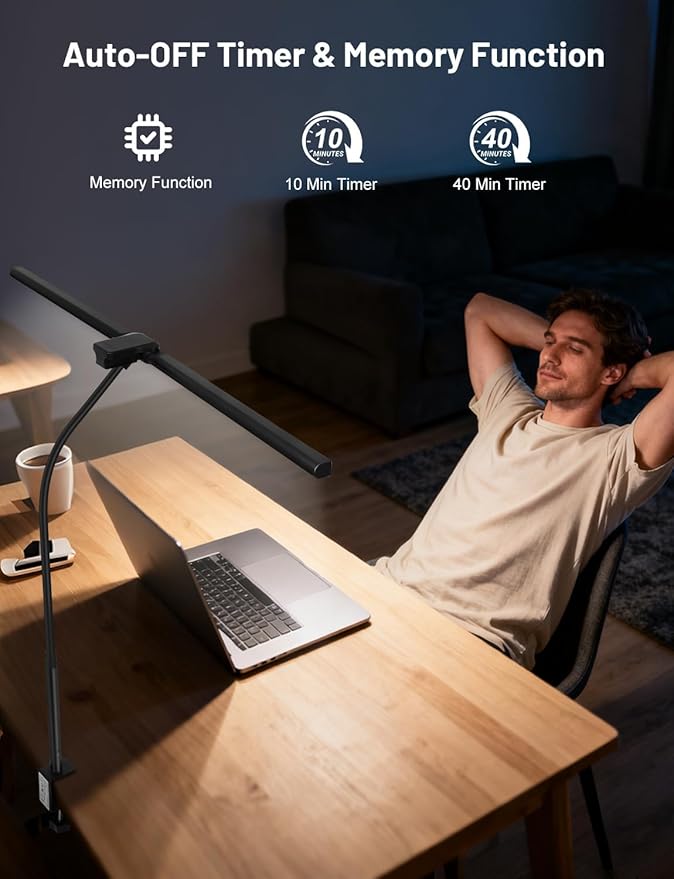 32.8'' Desk Lamp with Clamp for Home Office, Eye-Caring LED Desk Lamp, Dimmable Table Clip Lamp for Dual Screen Computer Monitor, Adjustable Color Lighting Mode Computer Monitor Light