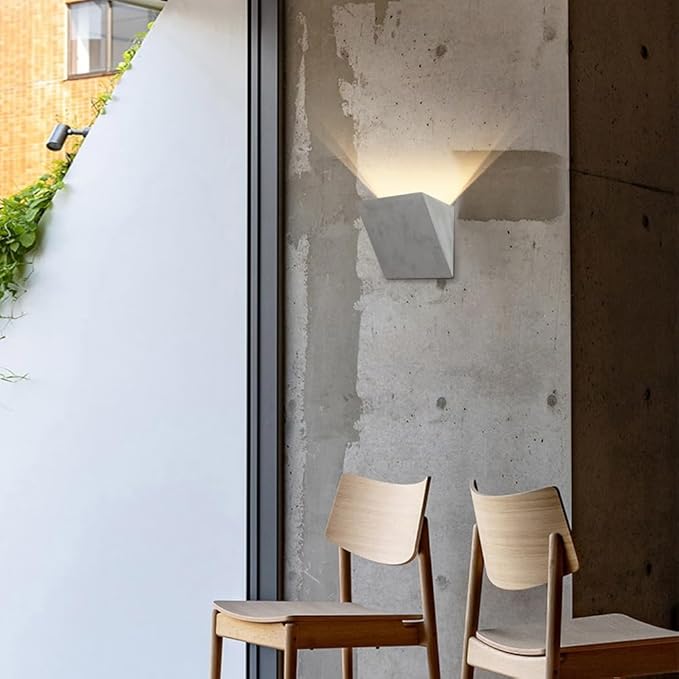 Cement Wall Sconce Fixture Industrial Concrete Wall Lamp with Geometric Design E14 Hardwired Modern Wall Light for Living Room Bedroom Hallway Home Decor(3 Color dimming,25 * 24cm)