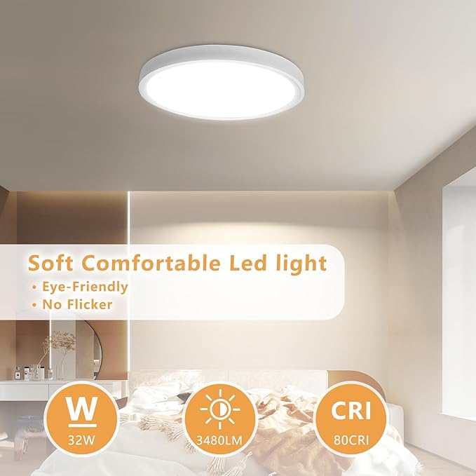 4PK 15.8 Inch Led Ceiling Light Flush Mount, 32W, 3480LM, 3000K/4000K/6000K CCT Selectable Super Slim LED Ceiling Light, Low Profile Round Flat Panel Fixture for Hallway, Bedroom,Kitchen