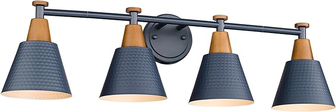 FEMILA 4-Light Bathroom Light Fixtures, Farmhouse Modern Vanity Lights Wall Lamp with Hammered Metal Shade Finish, Dark Blue, 4FG59B-4W Blue