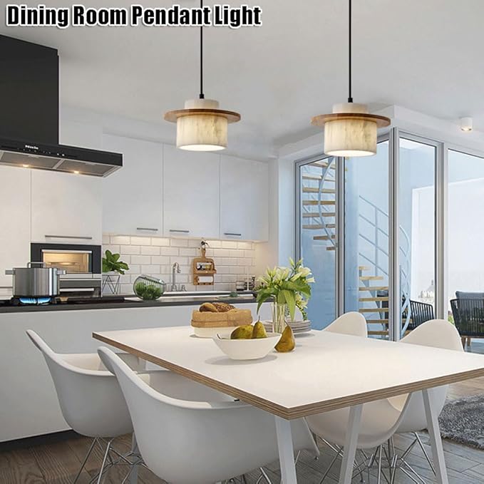Natural Stone Pendant Light fixtures, E26 Base Marble Hanging Lamp lampshade, Modern Industrial Style Chandelier, Living Room, Bedroom Kitchen Decoration Lighting