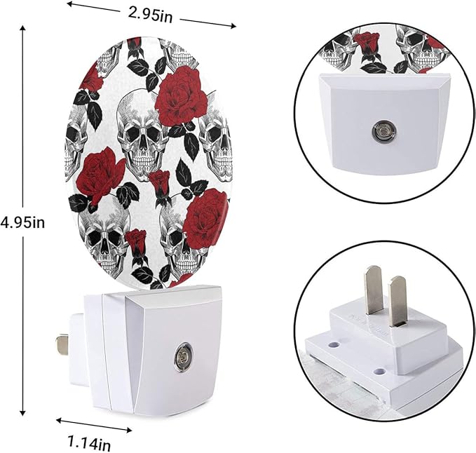 EKOBLA Halloween Decorative Night Light Red Rose and Skull Dead Head Vintage Night Lights Plug into Wall Dusk to Dawn Sensor for Men Women Boys Girls