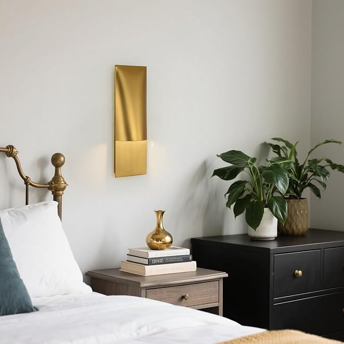 18 Inch Brushed Gold Wall Sconce for Modern Luxury Home Decor, Minimalist Linear Brass Finish Wall Sconces for Living Room, Bedroom, Dimmable Wall Light, Warm 3000K Ambient Lighting IP65 Waterproof