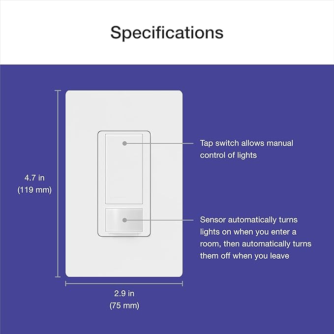 Lutron Maestro Motion Sensor Light Switch Indoor for Bathroom, Garage, Laundry Room, Closet, Occupancy Sensor Light Switch, Single-Pole, No Neutral, MS-OPS5M-BL
