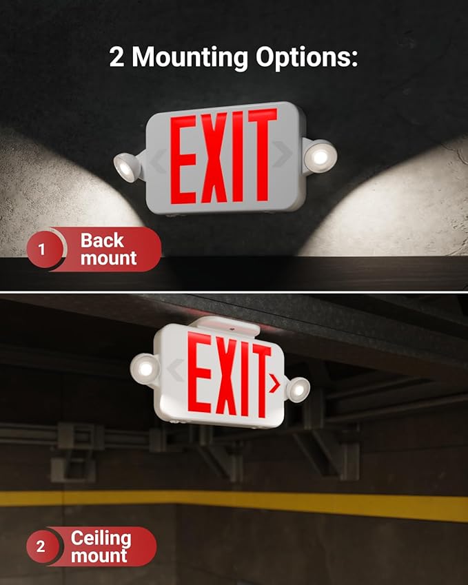 Sunco 18 Pack LED Exit Sign With Emergency Lights, Red, Two Mini Adjustable Lights, 94V-0 Fire Resistant, Backup Battery, 2.3W 6000K Daylight Deluxe, 200 Lumens 120-277V, Wall Or Ceiling Mount UL.