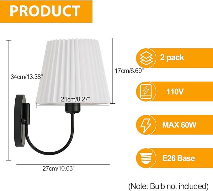 PASSICA DECOR Hardwired Wall Sconce Set of 2 Vintage Wall Light for Bedroom Living Room Vanity Farmhouse Bathroom Hallway Black
