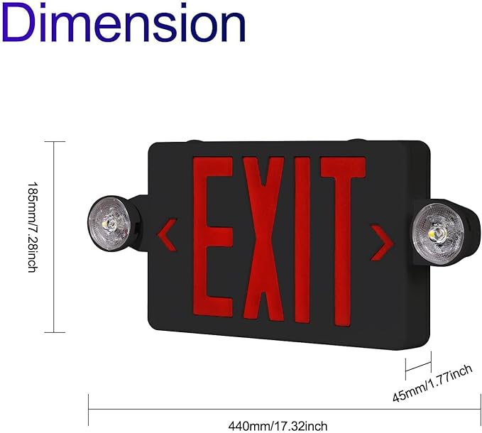 CM MZY Exit Sign with Emergency Lights, Exit Signs Light with Battery Backup,Red Emergency Lights with Black Housing, Two Adjustable Heads, Combo for Business,AC 120V/277V, UL Certified,2 Pack