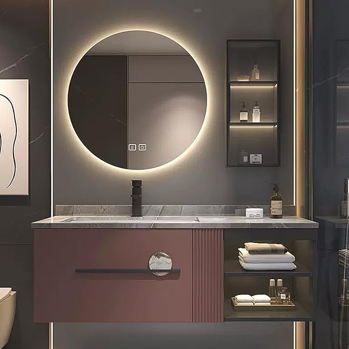 Bathroom Vanity with Sink - Extended Metal Handles & Side Cabinets with Ambient Lighting | Large Storage Space, Floating Wood Bathroom Vanities Sink Set (40'')