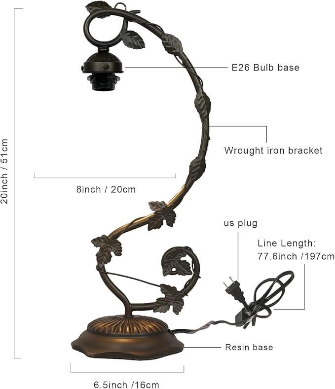 Star Glass Table Lamp, Vintage Style Table Lamp, 8x10x20 Inch – Bronze Metal Leaf Base Tiffany Lamp for Bedroom,Living Room,Study