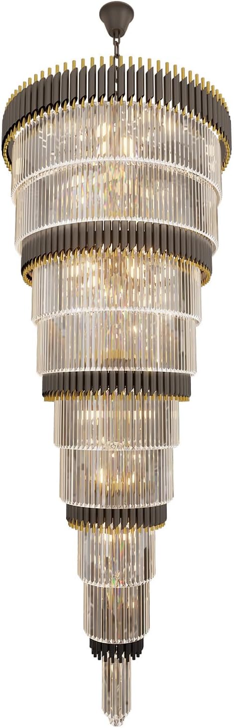 Extra Large 9-Tier Black and Gold Chandelier Long Staircase Chandeliers Luxury Empire Crystal Chandelier Lighting for High Ceiling Foyer Entryway Grand Hotel Lobby 31-Light H84 x W40