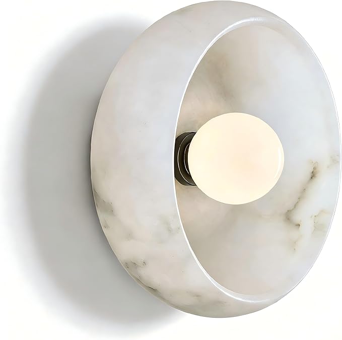 Artistic Alabaster Wall Sconce - Soft Diffused Lighting for Bedroom, Hallway & Living Room, Sculptural Design, G9 Bulb (10” Diam)