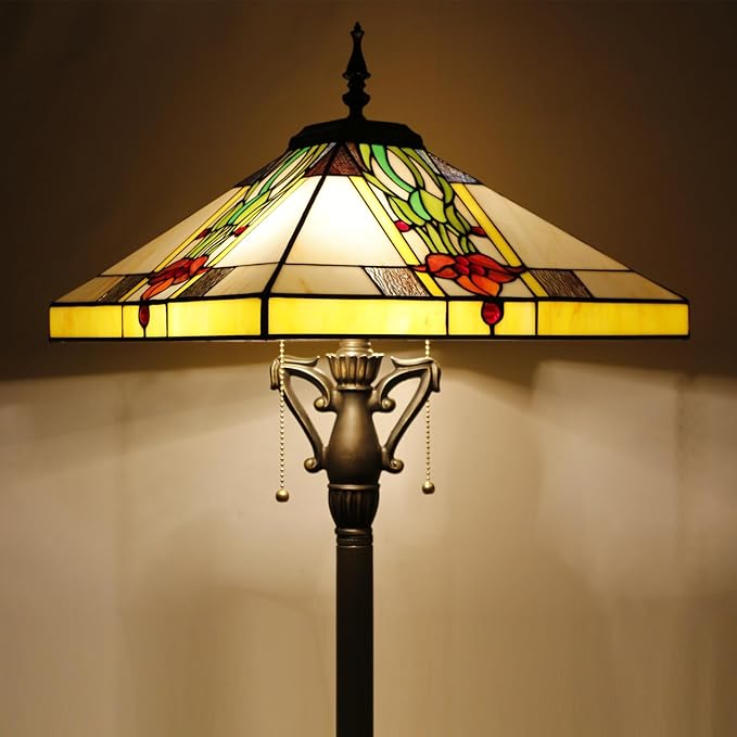 Tiffany Floor Lamp Tulip Flower Mission Style Stained Glass Standing Reading Light 16X16X64 Inch
